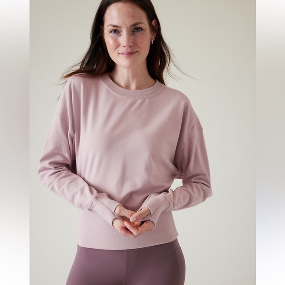 Athleta L Retroterry Cropped Sweatshirt Smoked Mauve Athleisure Yoga Pilates